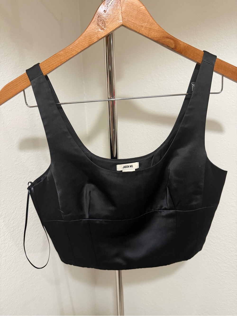 Jason Wu Black Satin Cropped Tank Top